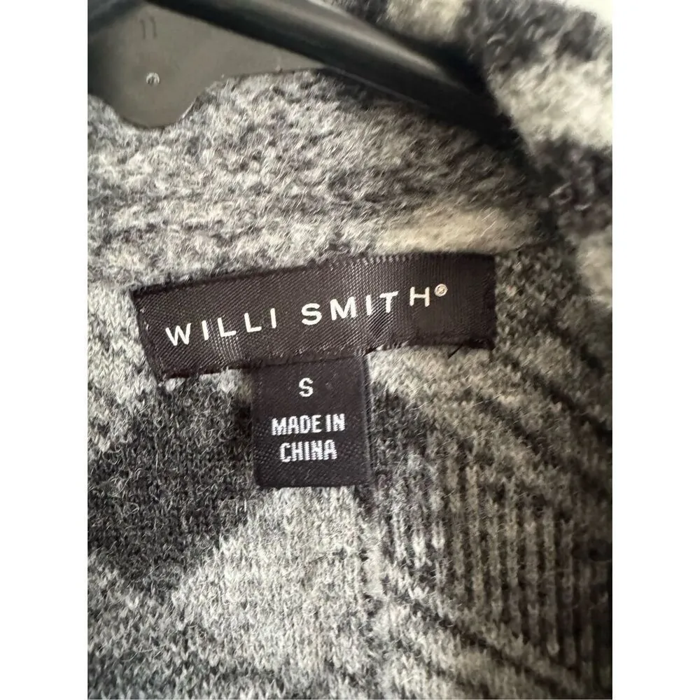 Willi Smith Womens Wool Black Checkered Open Front Sweater Vest sz S Cozy Cabin - Image 4