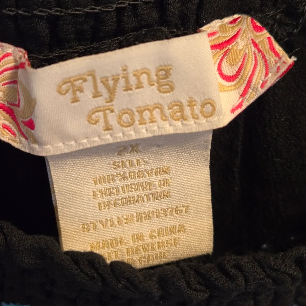 Flying Tomato Off Shoulder Dress Black with Turquoise Embroidery 2X - Image 5