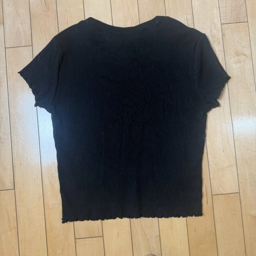 FOREVER 21 Cropped Ribbed Baby T Tee Shirt Top Black Size Small - Image 7
