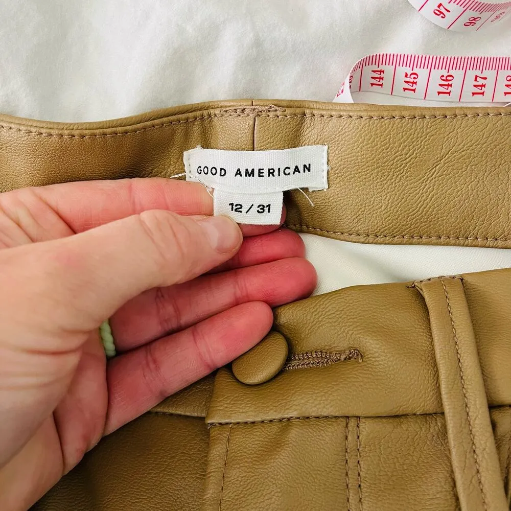 Good American Better Than Leather Good Boy Brown Faux Straight Leg Pants Size 12 - Image 3