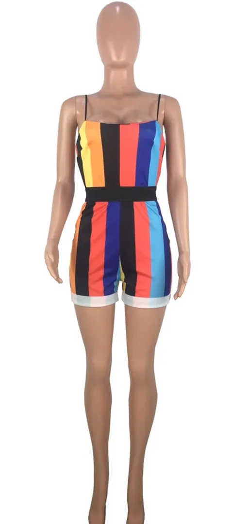 Women Rainbow Strapless Suspenders Romper Multiple Size M - Image 3