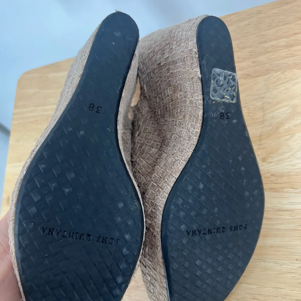 Pons Quintana Tan Leather Suede Wedges Blue Size 8 - Image 10