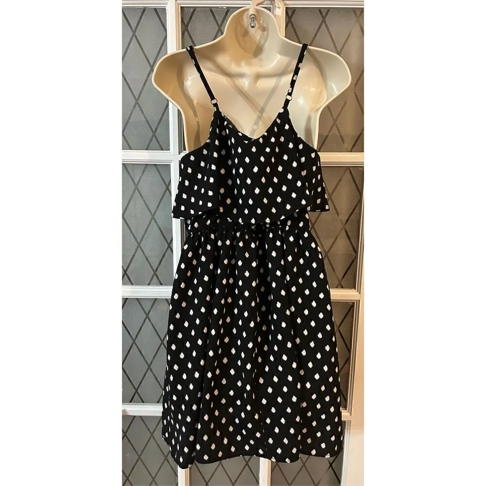 ELLE Women's Black White Dot Tiered Popover Spaghetti Strap Dress Size M - Image 3