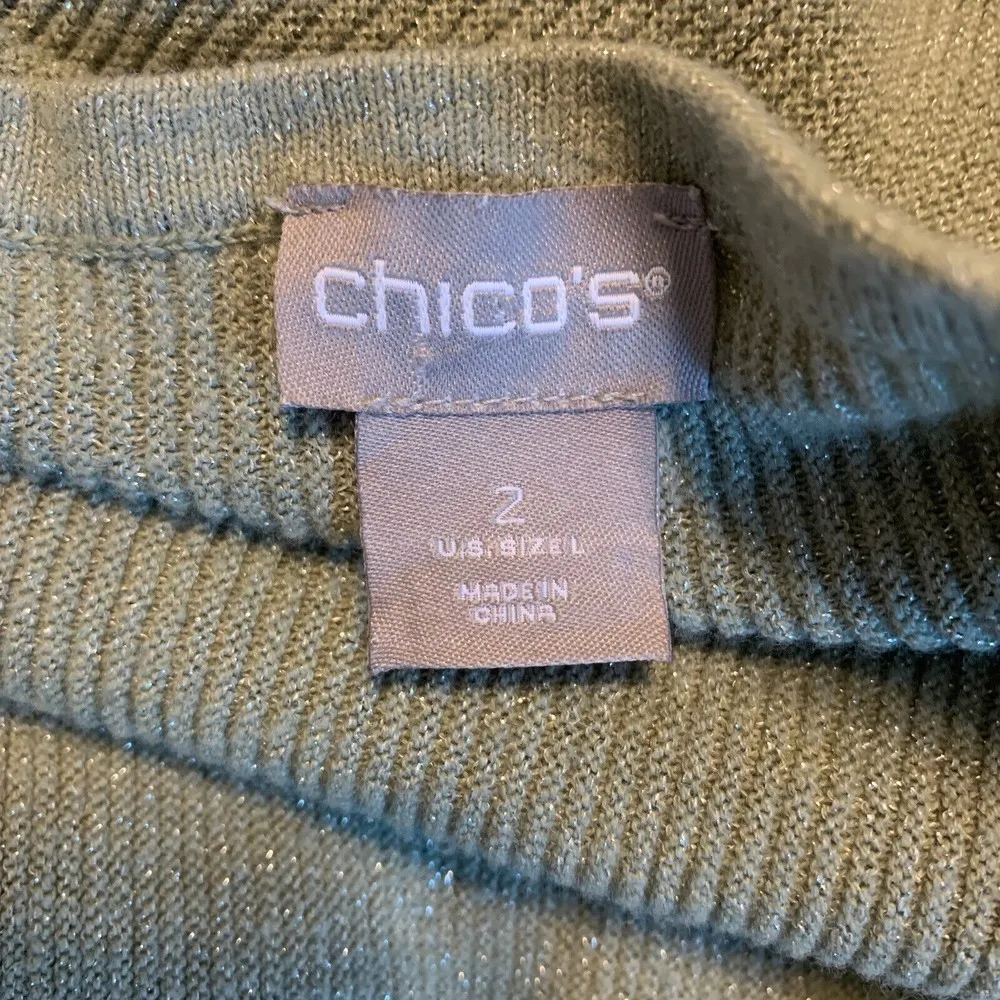 Chico's Womens Size Large Green Metallic Cashmere Blend Pullover Sweater - Image 4