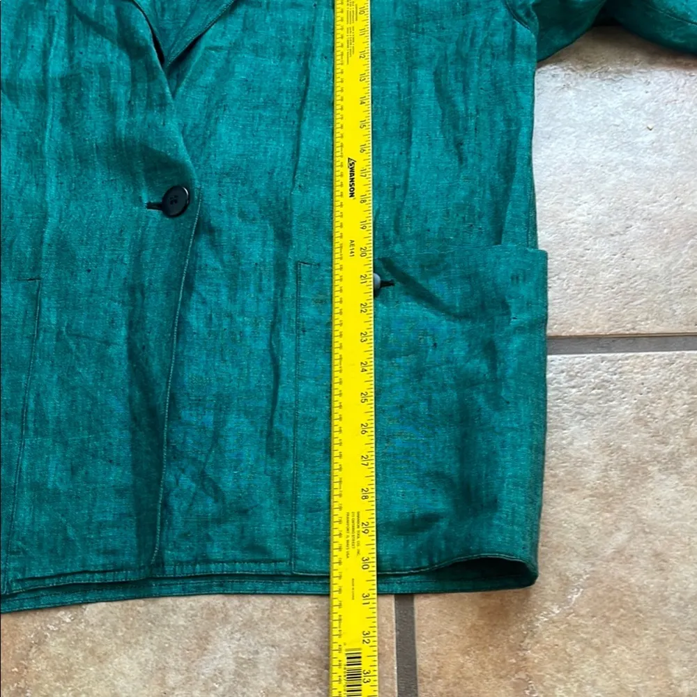 Green Linen Blazer with Boxy Silhouette Size L - Image 3