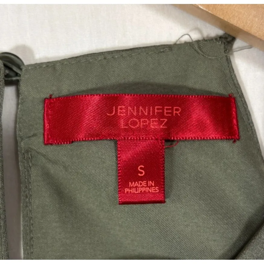 JLo Satin Halter Dress Womens S Olive Green Wrap Skirt Romantic Chic Wedding - Image 6