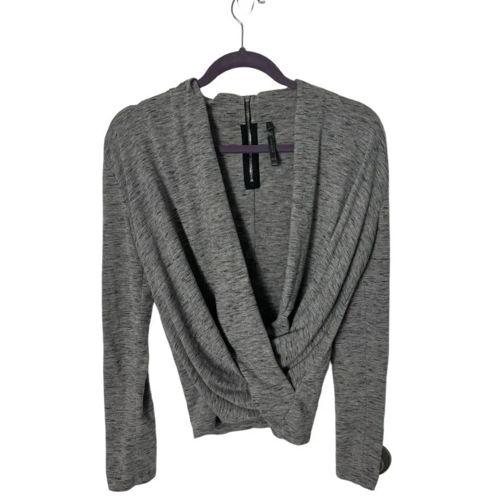 Karen Millen Gray Draped Twist Front Top | Long Sleeve | Zip Back | Size 6 - Image 2