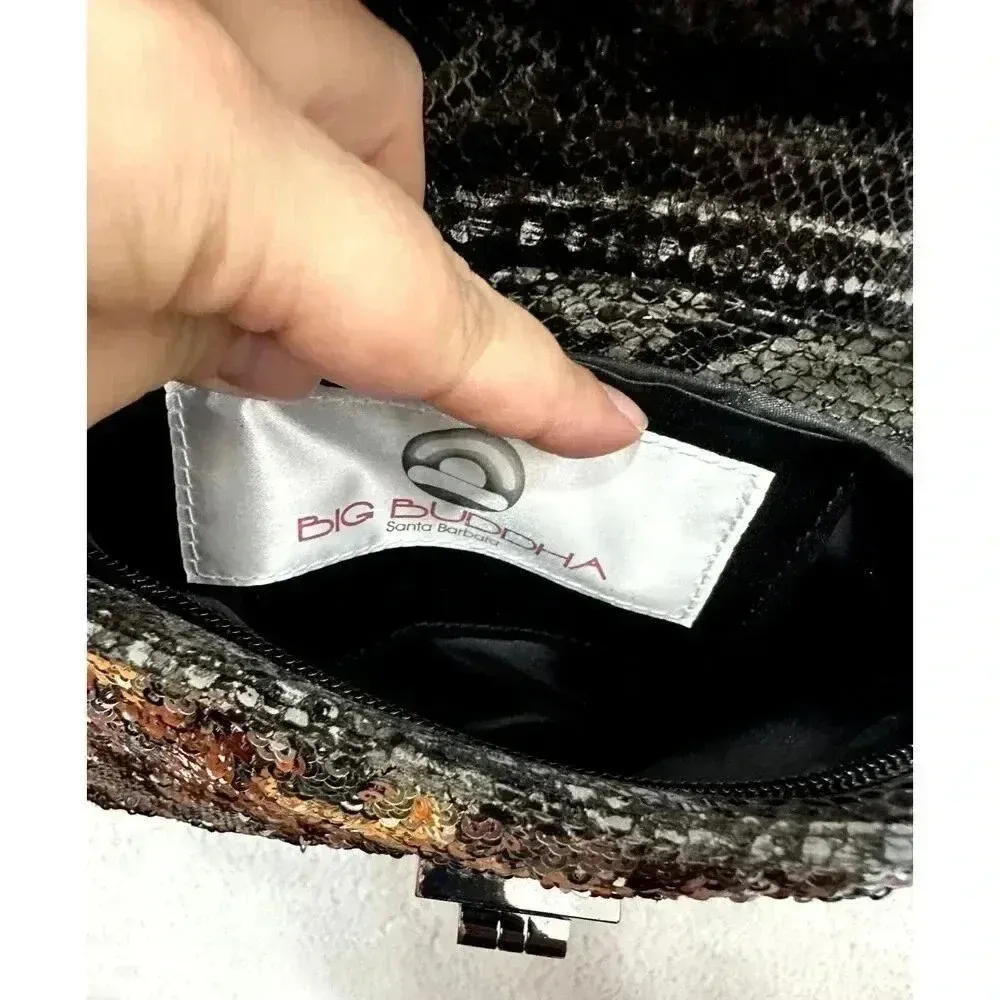 Big Buddha‎ Faux Snake Skin sequin Clutch Purse black Shoulder Chain Strap y2k - Image 8