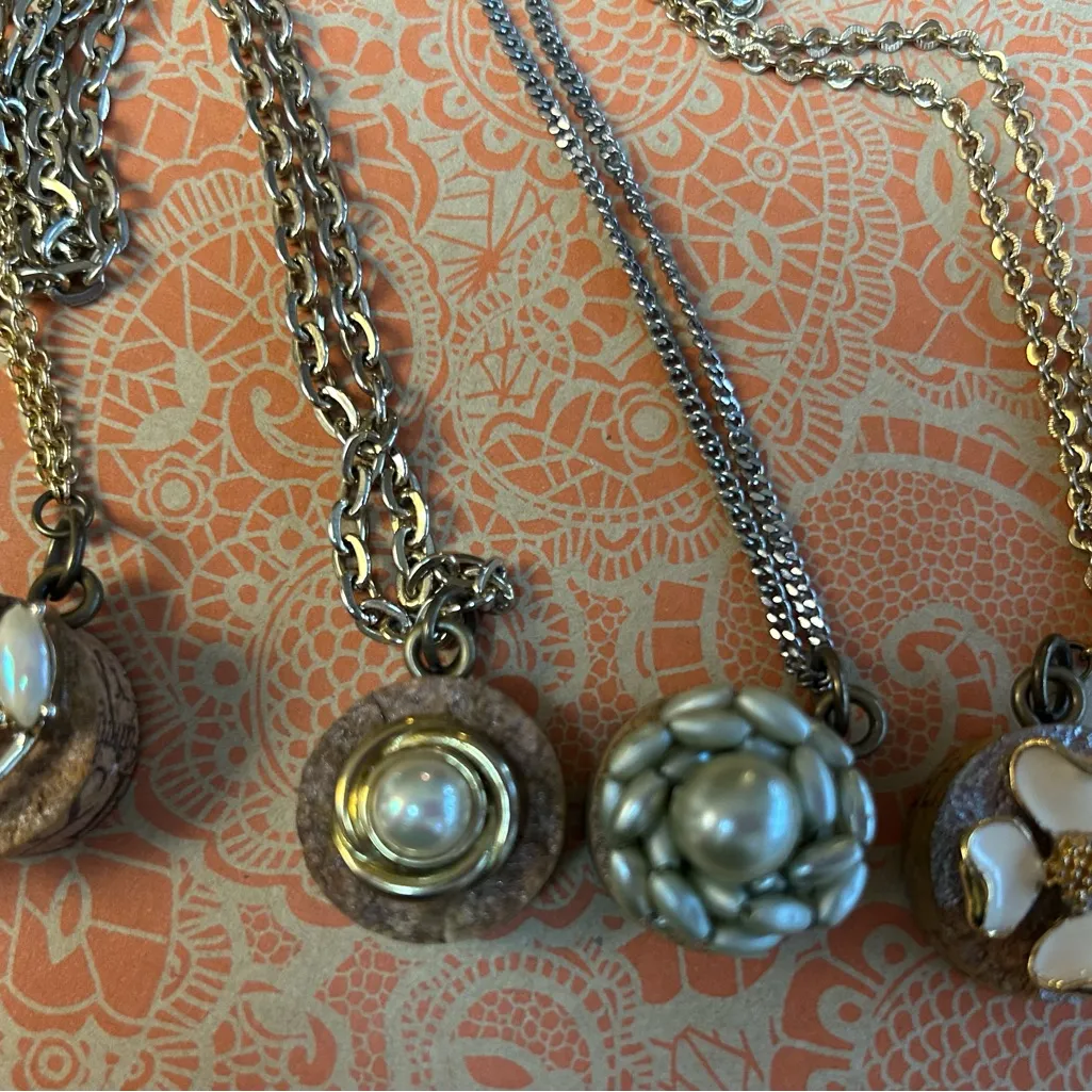Wine Cork and Vintage Earrings Pendant Necklaces set of 6  GIFT IDEA - Image 3