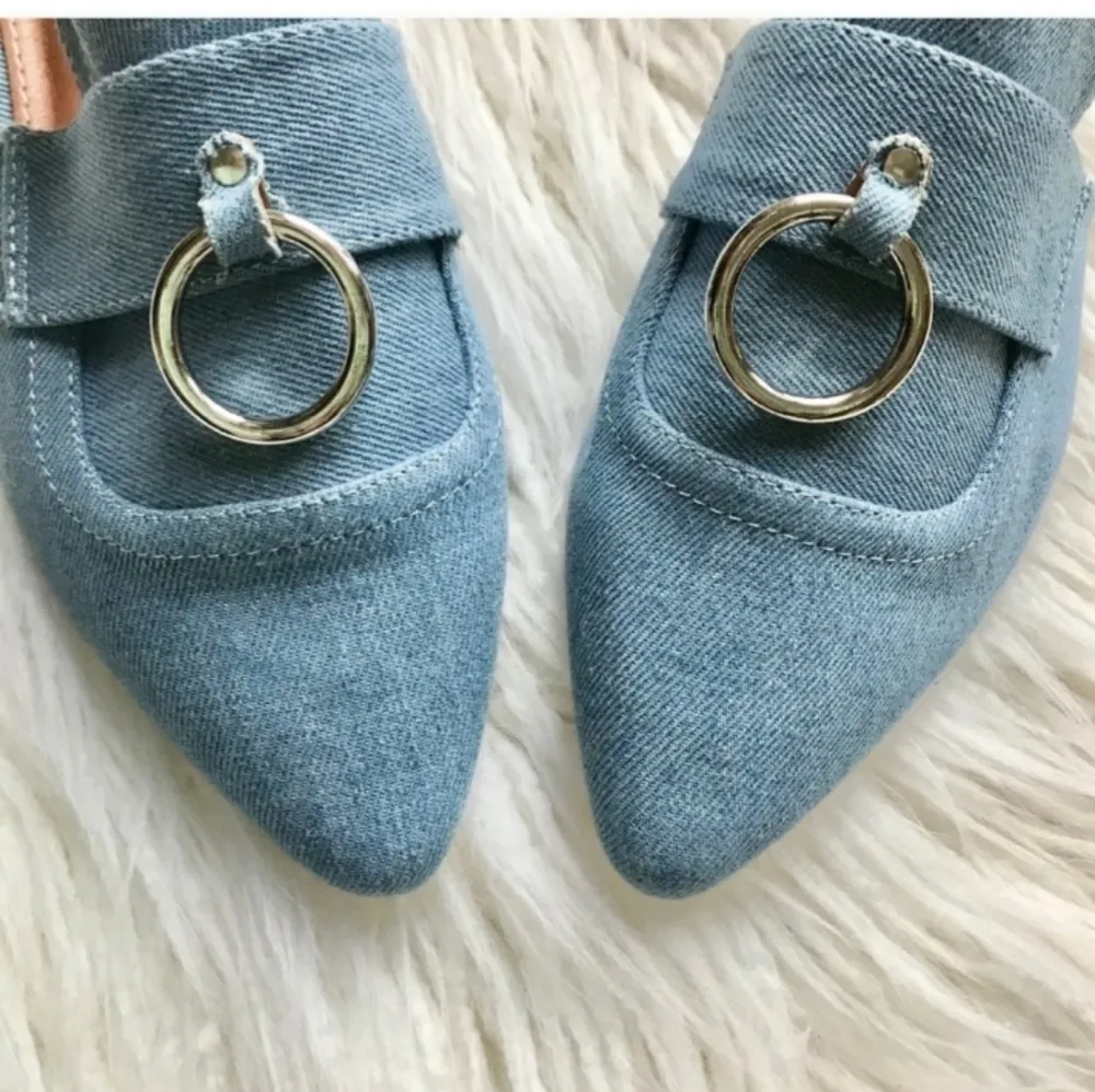 Anthro Cape Robbin Denim Ring Mule Pointed Loafers 8 - Image 7