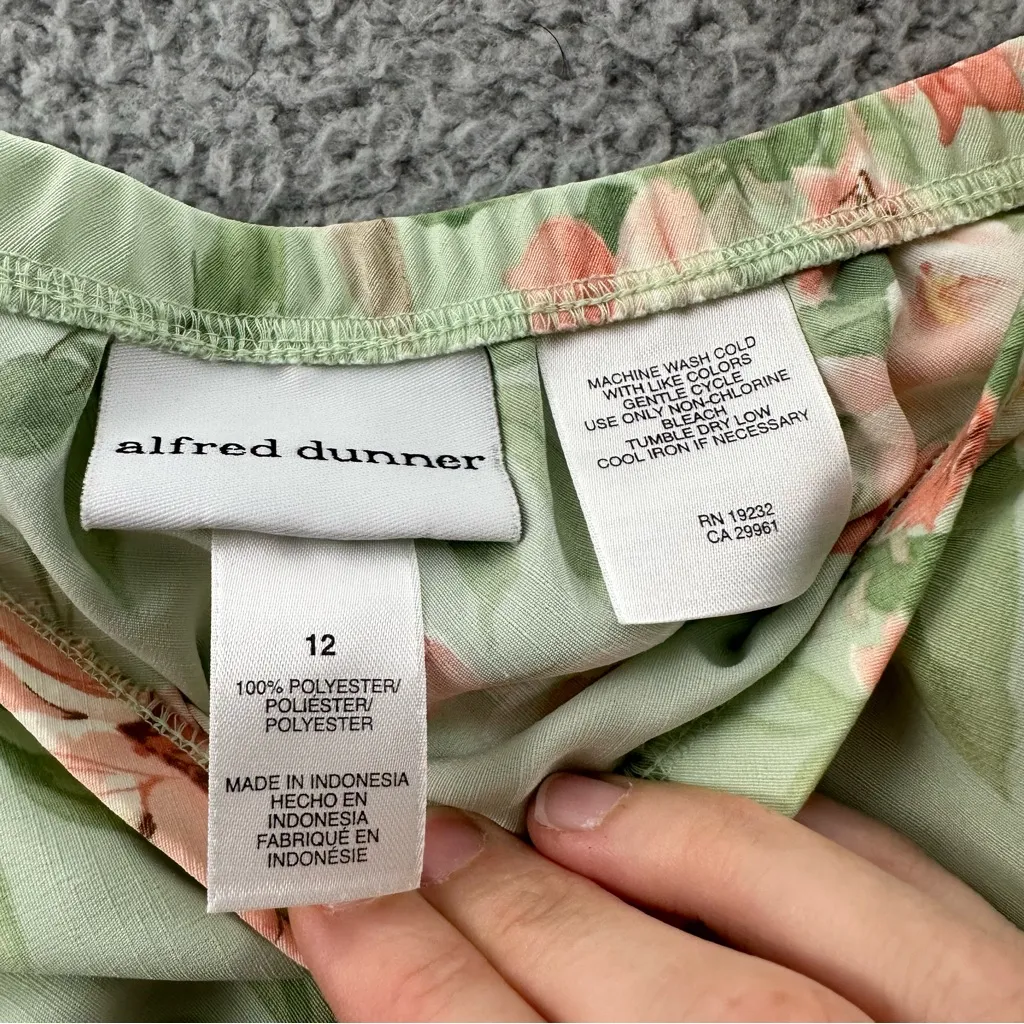 Vtg Y2K Alfred Dunner Midi Skirt Floral‎ Fairy Boho Cottage Retro Chiffon Wmn 12 Green - Image 4