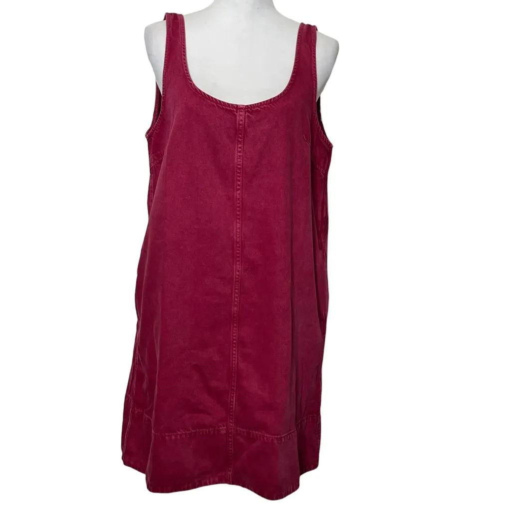 Madewell New Denim Scoopneck Mini Dress Dark Rosette Red Sleeveless Size Large - Image 2