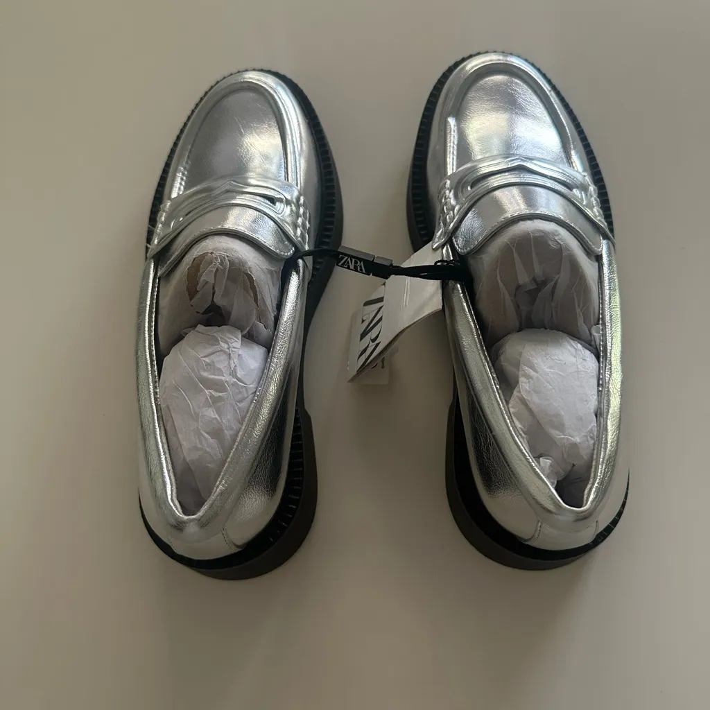 Zara Metallic Loafers NWT - Image 5