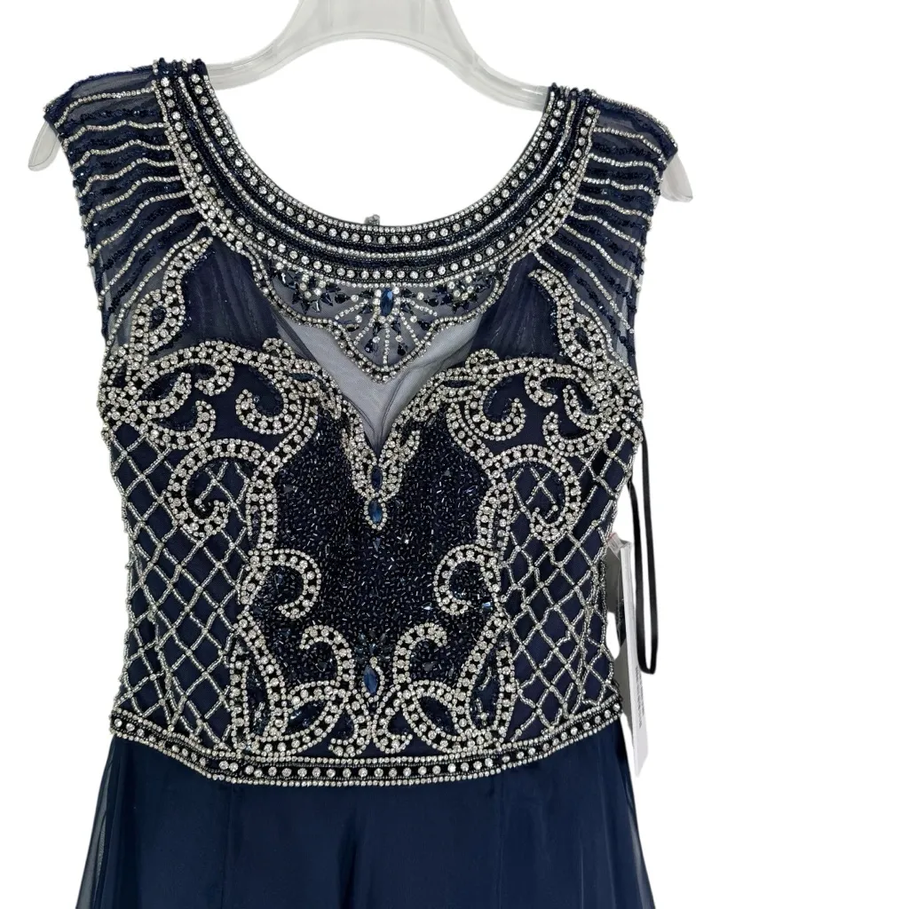 NWT Jovani A-Line Princess Scoop Beaded Long Dress Formal Navy 21030 Size 4 - Image 7