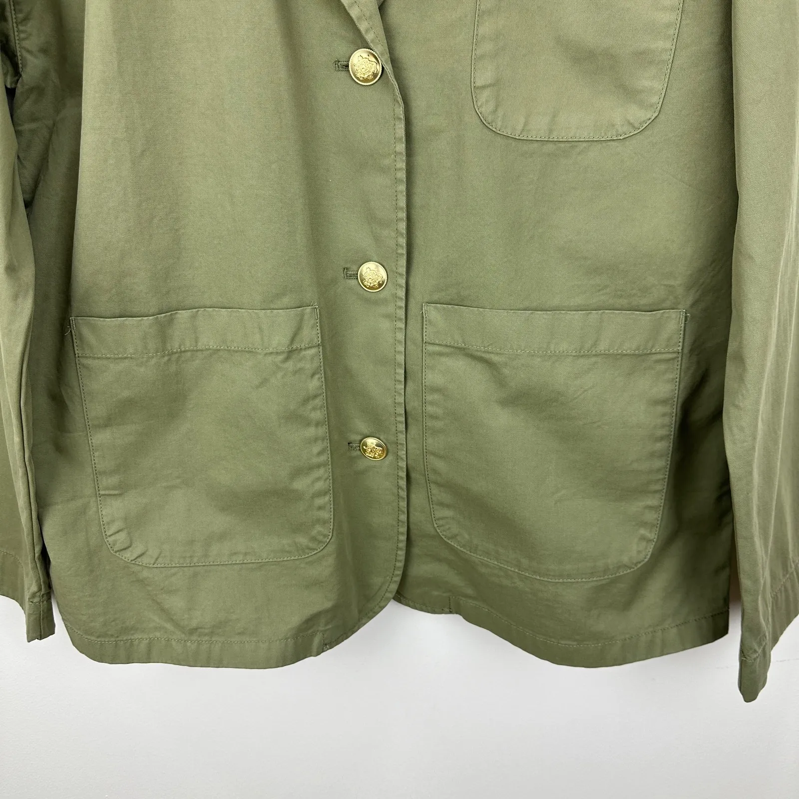 J.Crew Blazer Jacket Chino Cotton Oversized Gold Buttons Olive Green XS NWT - Image 8