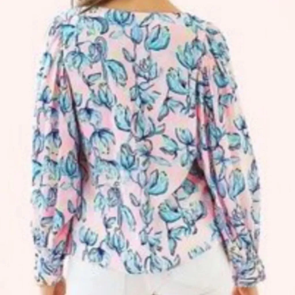 Lilly Pulitzer Maisel Blouse in Sweet Pea Pink Chasing The Sun Size Small - Image 2