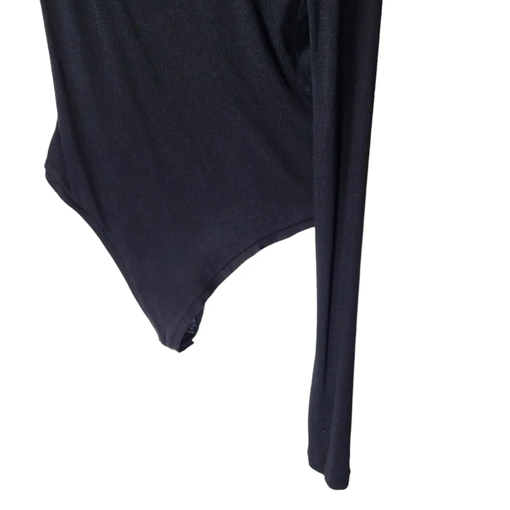 NWT Alix NYC Luna One Sleeve Ribbed Stretch Modal Jersey Thong Bodysuit in Black - Image 10