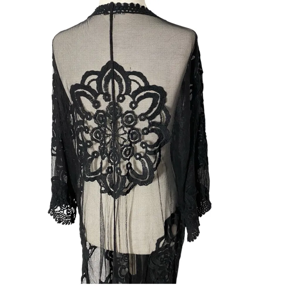 REBELLION AGAIN Embroidered Lace Kimono Duster Top Black Size 2X - Image 7