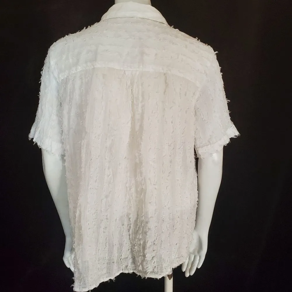 Urban Outfitters White Fringe Button-down Shirts (L) - Image 4