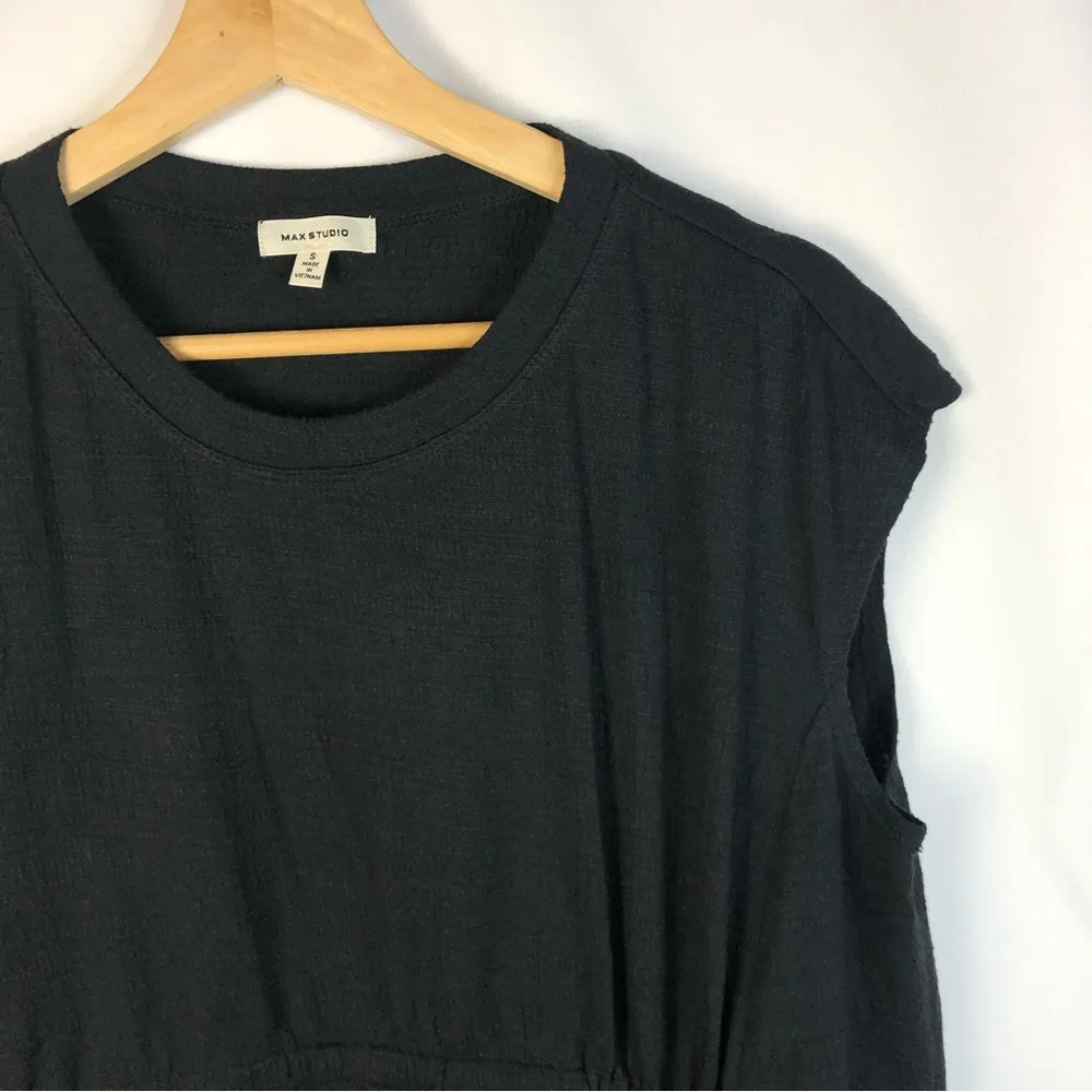 Max Studio Black Drawstring Waist Babydoll Cap Sleeve Short Sleeve Blouse S - Image 3