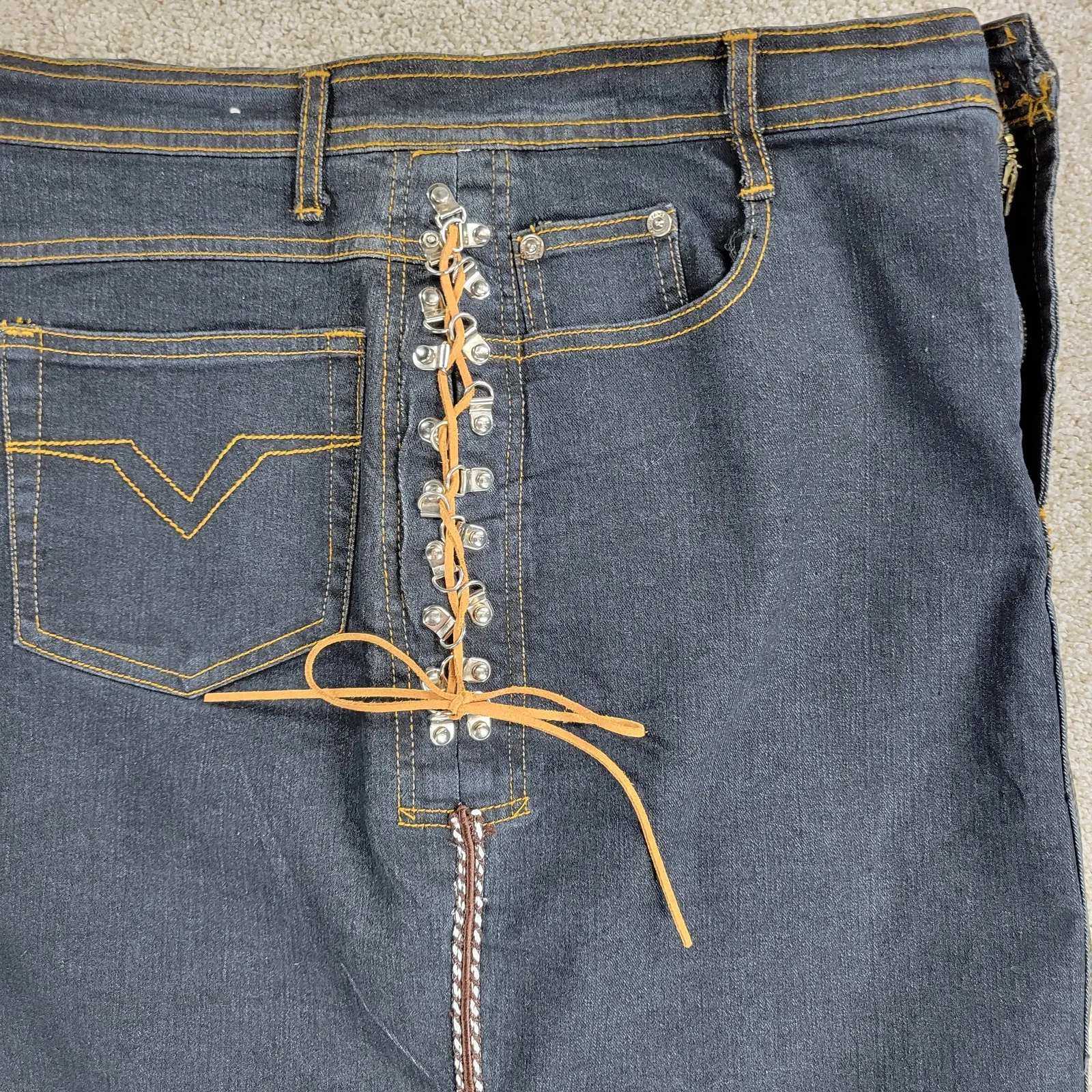 VTG‎ Guess Denim Maxi Skirt Womens M Blue Dark Wash Woven Eyelet Sides Slit Y2K - Image 12