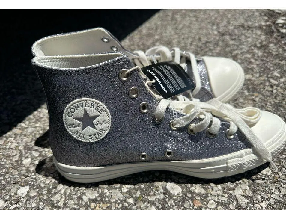 Converse Chuck Taylor High Top All Star Glitter Sneakers 'Gun Metal' - A07948C - Image 4