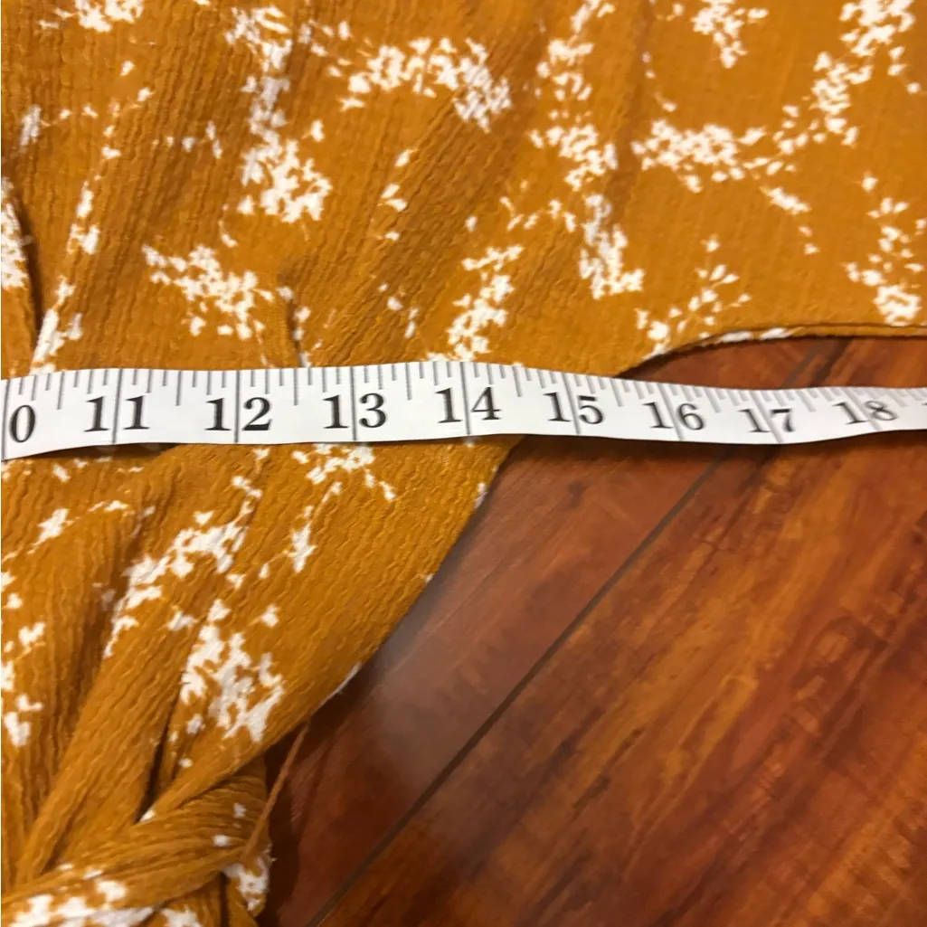 Anthropologie Dolman mustard yellow floral tie waist 3/4 sleeve top blouse xs - Image 13