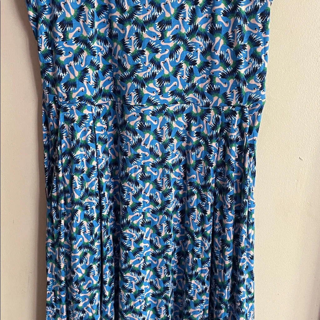 Boden Petronella Jersey Flamingo Splash Print Blue Midi Dress Size 8P - Image 6