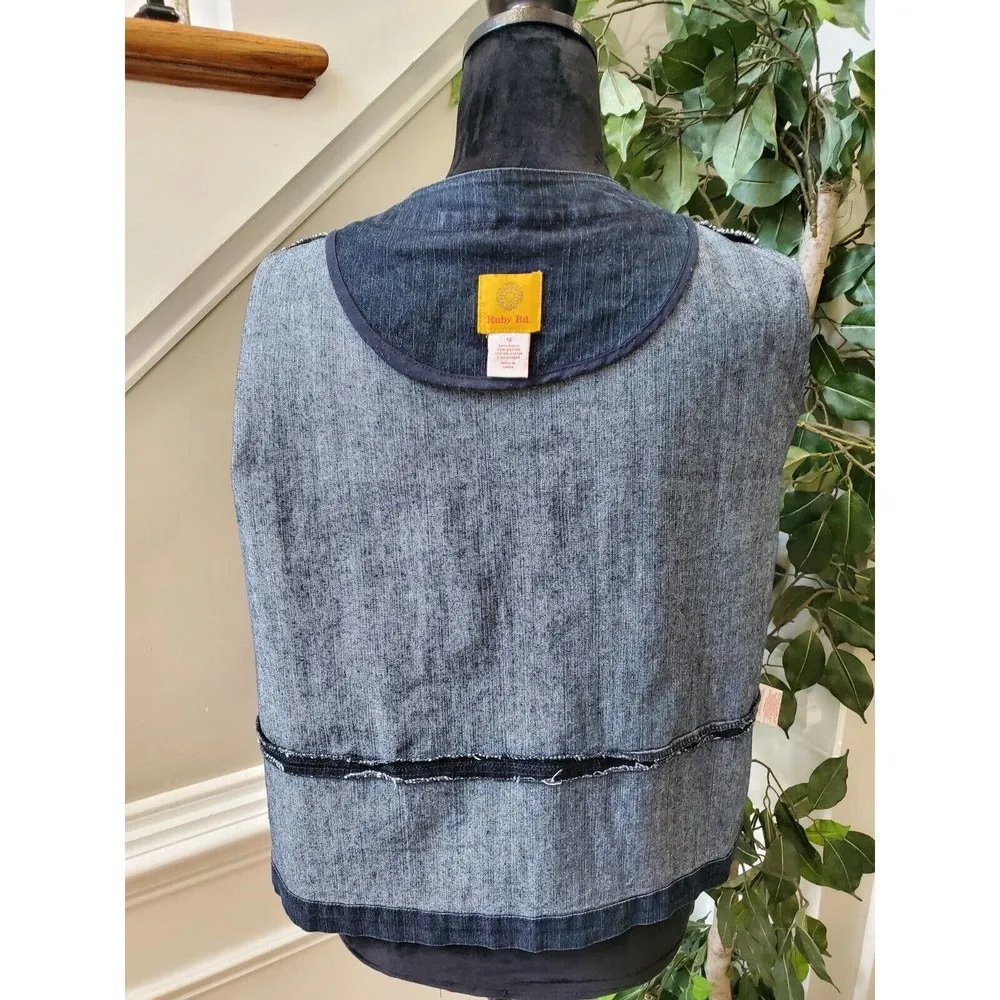 Ruby Rd. Women's Blue Denim Cotton Long Sleeve Party Wear Jeans Jacket Size 12 - Image 7