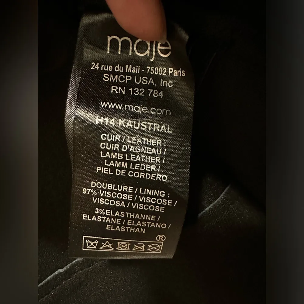 Maje Navy Lamb Leather Collarless Jacket Size 38 - Image 5