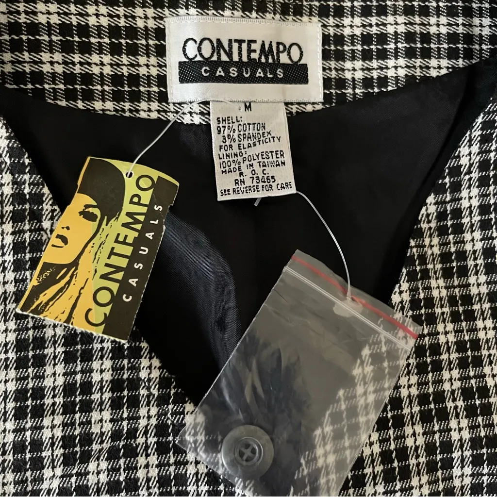 Deadstock Vintage 90s NWT Contempo Casuals Mini Vest Black White Plaid Medium - Image 6