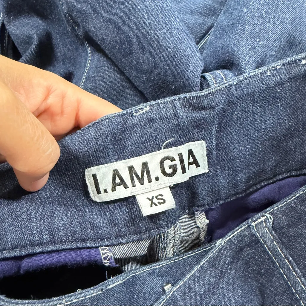 I.AM.GIA Women’s Ace Denim Cargo Pants Jeans High Rise Wide Leg in Dark Wash XS Blue - Image 11