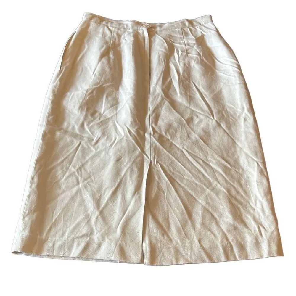 Glenbrooke Vtg 14 Cream Herringbone Pleated Midi Pencil Skirt Lined Secretary - Image 2