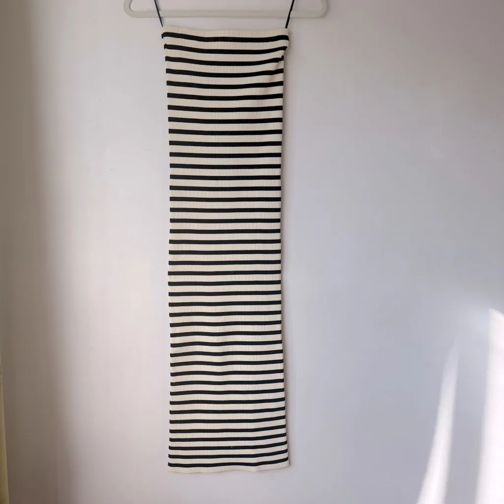 Zara Black and Cream Striped Strapless Rib Stretch Knit Bodycon Maxi Dress L NWT - Image 5