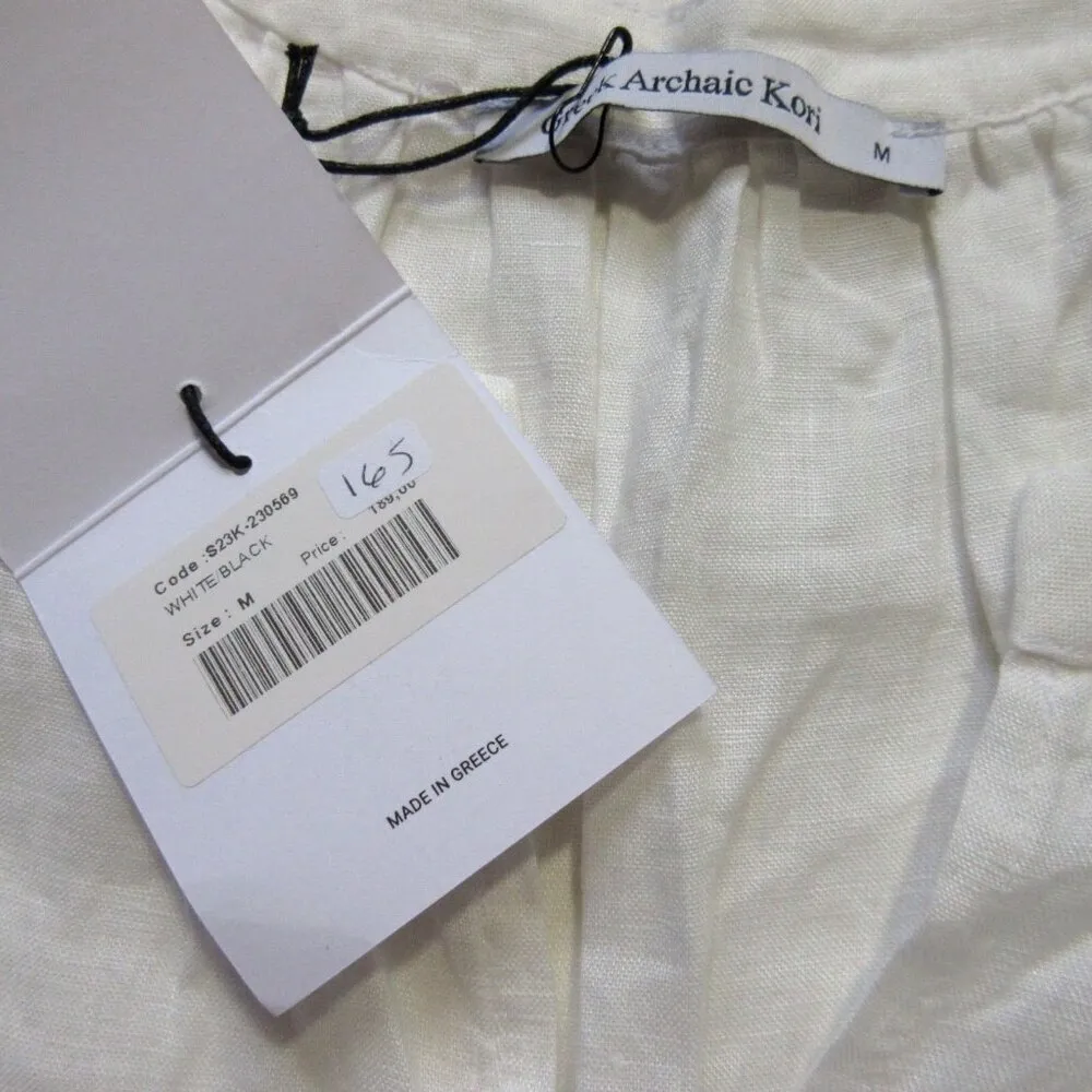 NWT Greek Archaic Kori in White Black Embroidered Linen Tiered Maxi Dress M Size M - Image 3