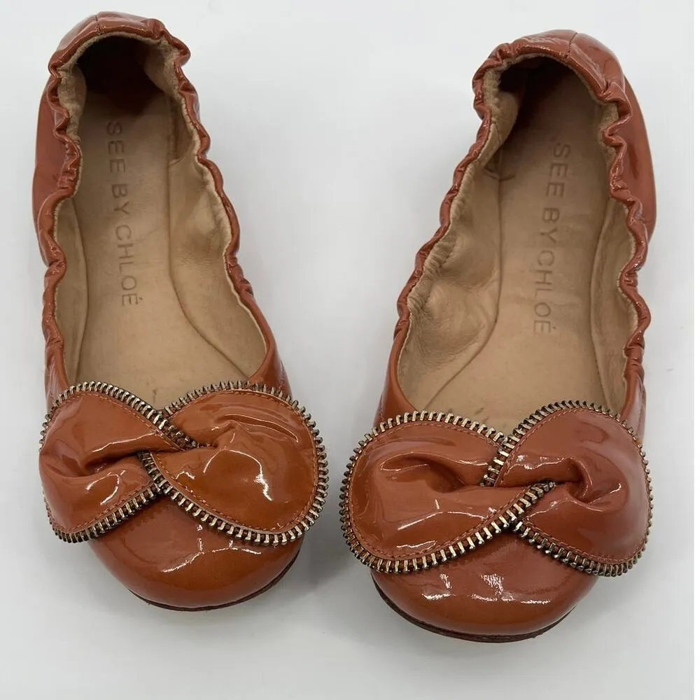 See by Chloe Y2K Pattent Leather Ballet Flats Sz 6.5 Bow Zipper Glam Coquette - Image 3