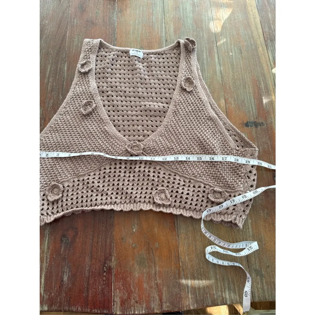 Women's Cotton On Tan Cropped Crochet Vest Top L - Image 8