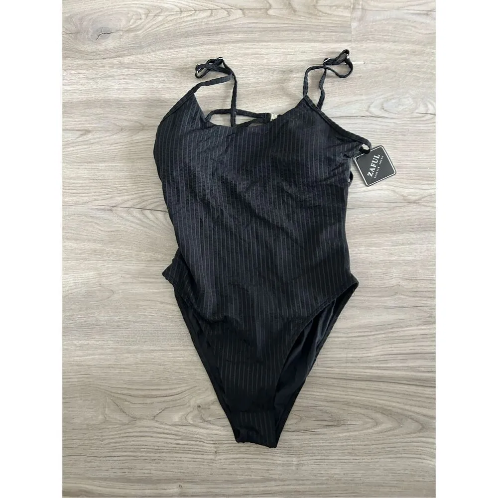 NEW 1 Pc Swimsuit Ribbed Open Back Bathing Suit Tummy Control L - Image 4