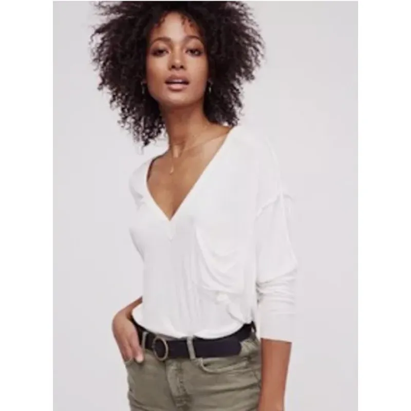 We the Free White Golden Gate Tee Ribbed Women Sz S Oversized Boho Casual - Image 3