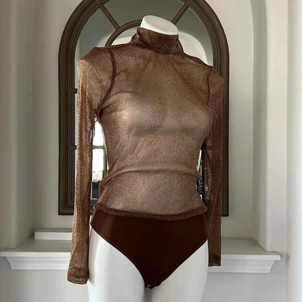 Royalty by Maluma Sheer Metallic Bodysuit, Metallic Gold Size M New w/Tag Size M - Image 6