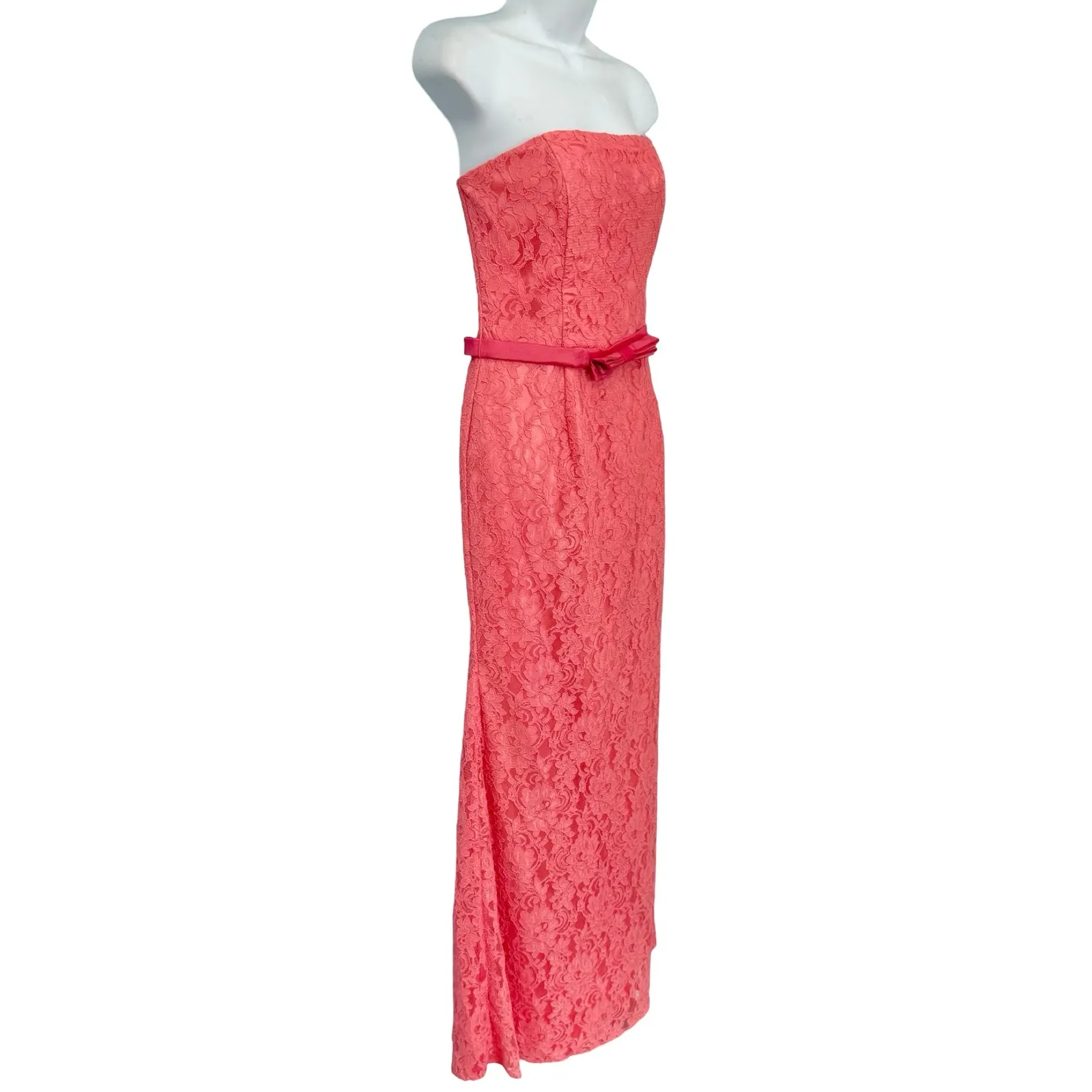 Vintage Jessica McClintock Pink Floral Lace Strapless Mermaid Maxi Dress size 10 - Image 9