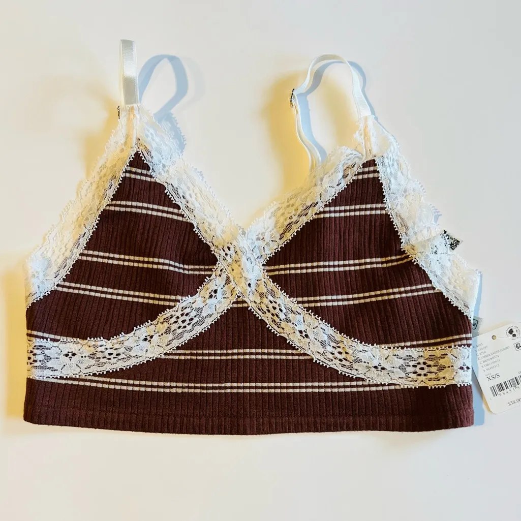 FREE PEOPLE GiGi Seamless Striped Bra Umber Earth Brown White Bohemian Size XS/S - Image 10