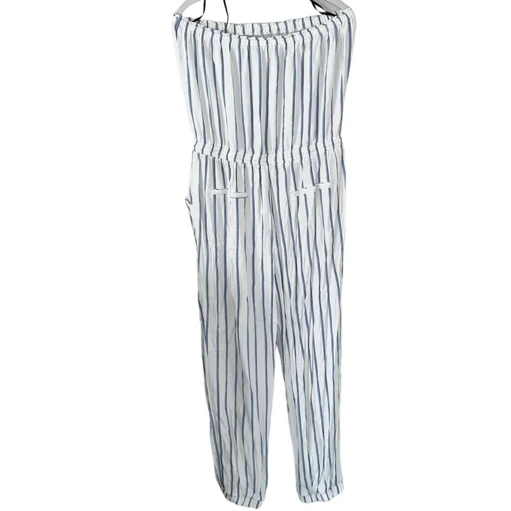 White & Blue Stripe Design Forever 21 Strapless Jumpsuit Romper Women’s Size XL! - Image 2