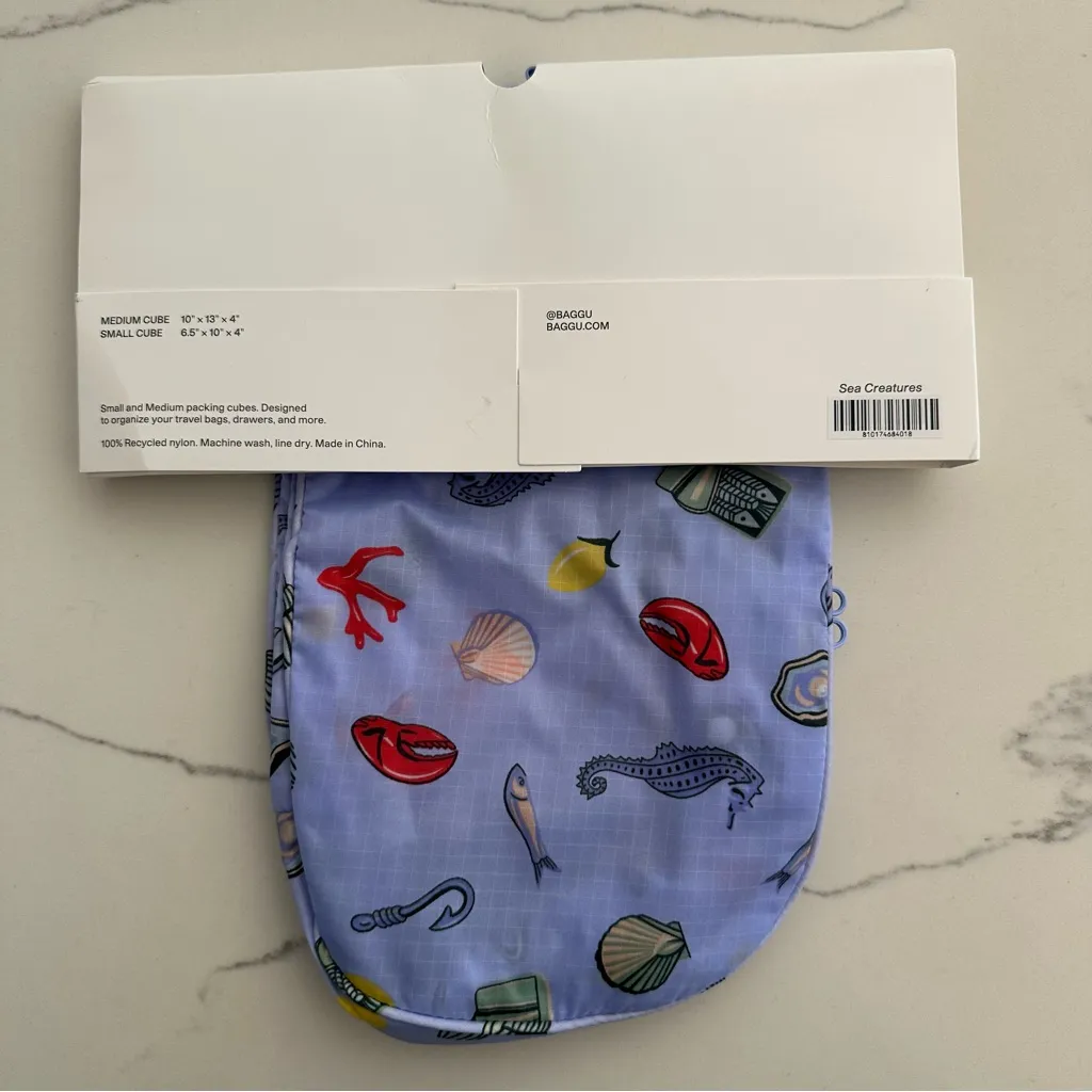 NWT Baggu Small Packing Cube in Sea Creatures Print Periwinkle Blue - Image 2