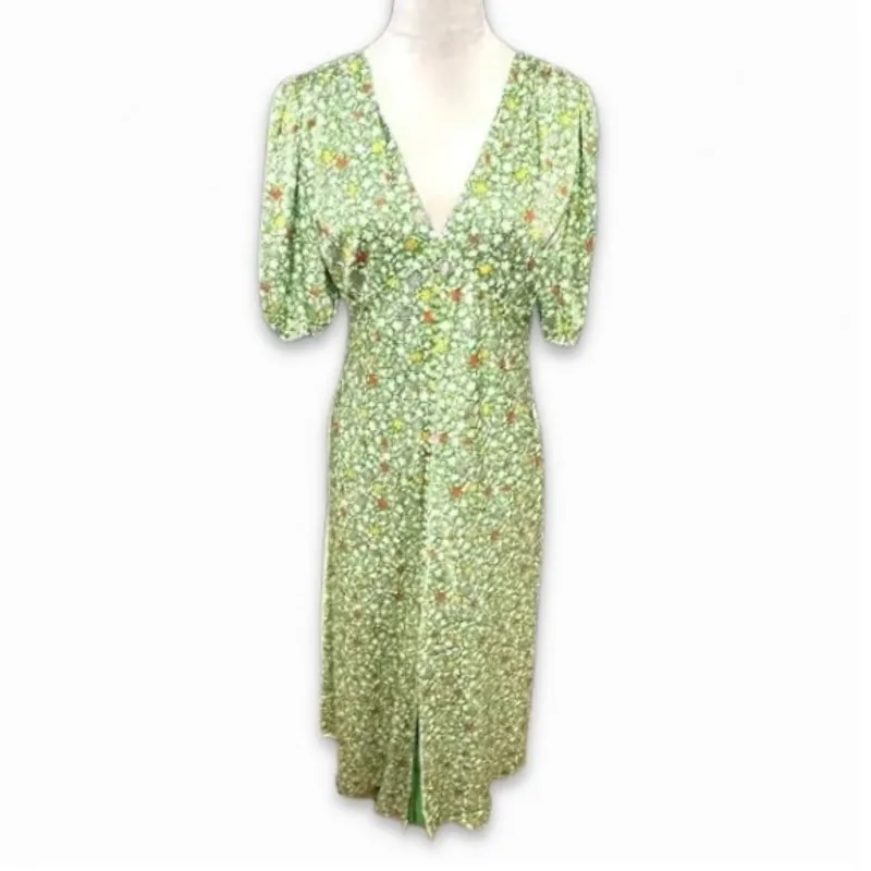 Alexia Admor Floral Midi Dress Lorelei Bubble Sleeve V-Neckline Green W US 6 NWT - Image 2