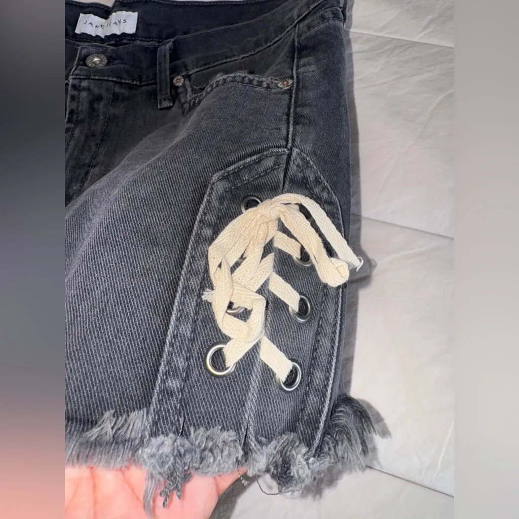 James Jeans Dark Gray Lace-Up Denim Shorts - Image 5