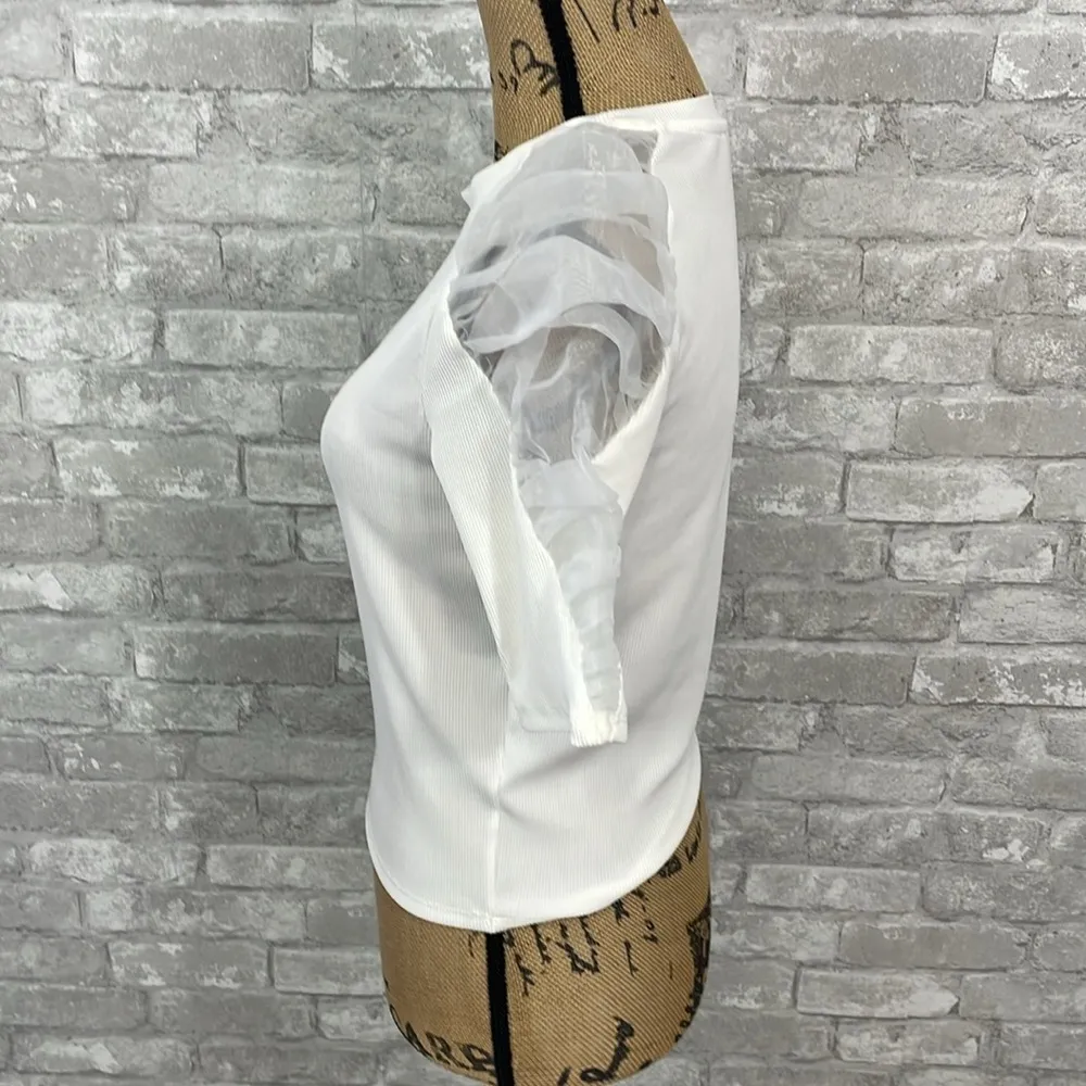 Zara Sheer Puff Ribbed Top - Image 3