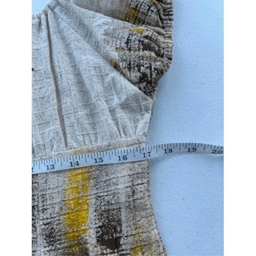 T7 Y2K VTG HANMAH MODAS Boho Cochella Sun Dress Fringe Tan Yellow Womens Size M - Image 3