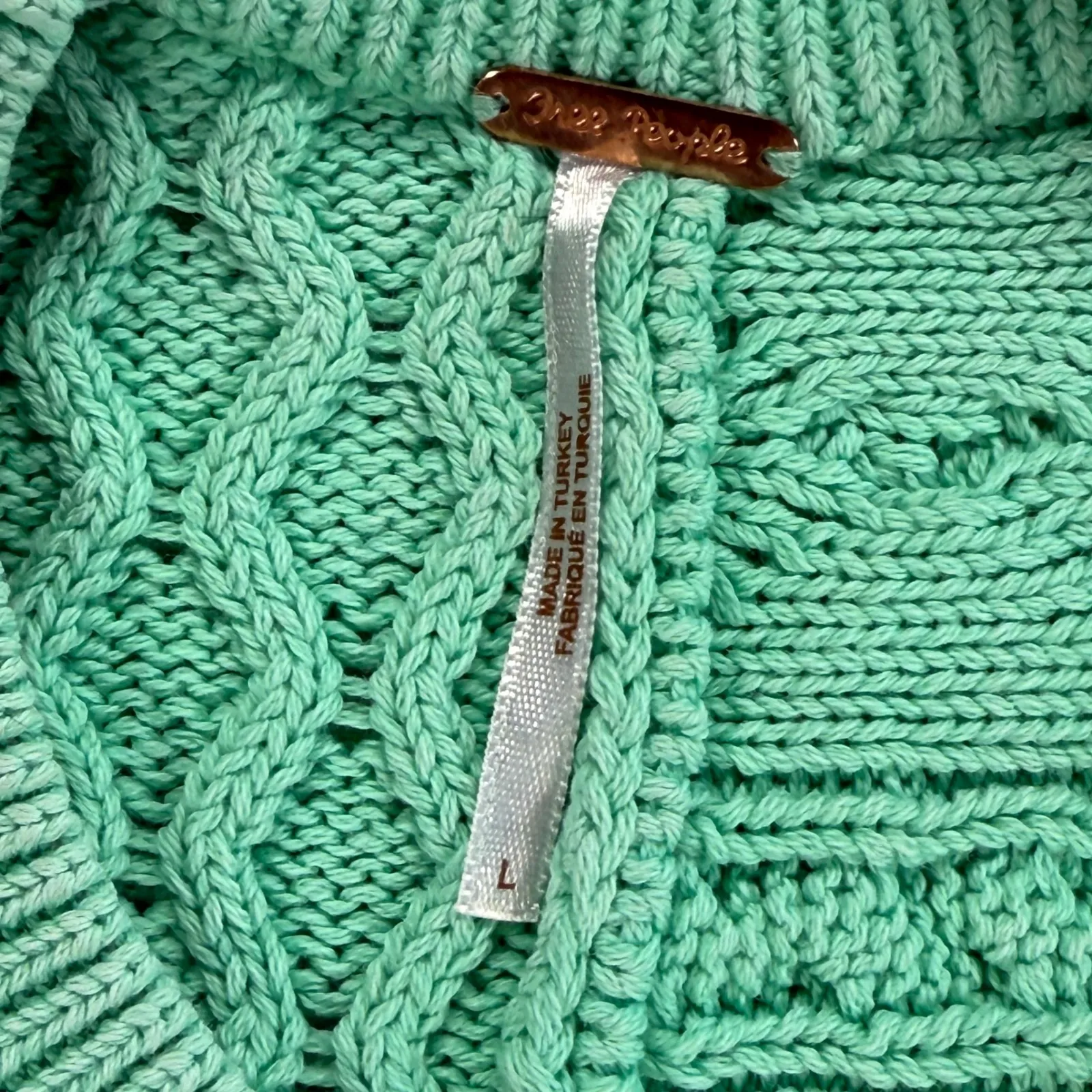 Free‎ People Knit Vest Sleeveless Sweater Cotton Blend Patchwork Green Size L - Image 4