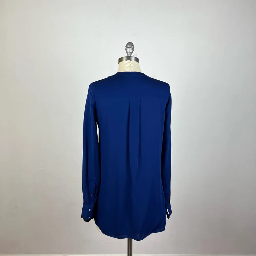 Vince Blue Split Neck Silk Blouse - Image 5